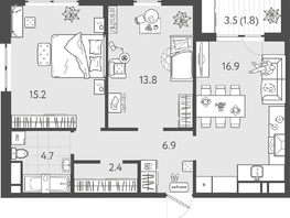 Продается 2-комнатная квартира ЖК Все Свои ВИП, литер 8, 60.95  м&sup2;, 14323250 рублей