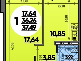 Продается 1-комнатная квартира ЖК Молодежный 2, литера 14, 37.49  м&sup2;, 5334827 рублей