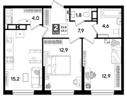 Продается 2-комнатная квартира ЖК ДОГМА ПАРК, литера 15, 58.8  м&sup2;, 10266480 рублей