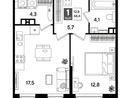 Продается 1-комнатная квартира ЖК ДОГМА ПАРК, литера 18, 44  м&sup2;, 8544800 рублей