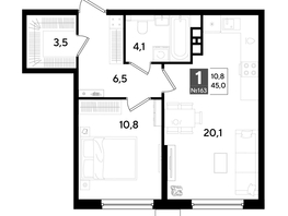 Продается 1-комнатная квартира ЖК ДОГМА ПАРК, литера 18, 44.1  м&sup2;, 8427510 рублей