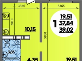 Продается 1-комнатная квартира ЖК Восточный, литера 2, 39.02  м&sup2;, 6126300 рублей