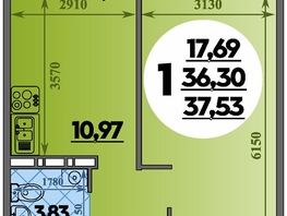 Продается 1-комнатная квартира ЖК Южная долина, литер 2, 37.53  м&sup2;, 4454811 рублей
