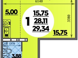 Продается Студия ЖК Южная долина, литер 2, 29.34  м&sup2;, 3588282 рублей
