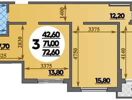 Продается 3-комнатная квартира ЖК Парк у дома, литера 7.2, 72.6  м&sup2;, 10939420 рублей