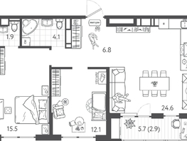Продается 2-комнатная квартира ЖК Все Свои ВИП, литера 3, 66.8  м&sup2;, 18503600 рублей