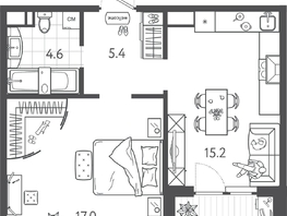 Продается 1-комнатная квартира ЖК Все Свои ВИП, литера 3, 43.8  м&sup2;, 9592200 рублей