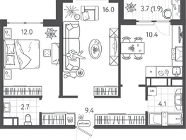 Продается 2-комнатная квартира ЖК Все Свои ВИП, литера 3, 55.5  м&sup2;, 12598500 рублей