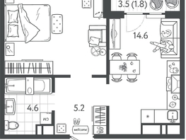 Продается 1-комнатная квартира ЖК Все Свои ВИП, литер 4, 42.4  м&sup2;, 9921600 рублей