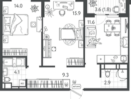 Продается 2-комнатная квартира ЖК Все Свои ВИП, литер 4, 59.35  м&sup2;, 11988700 рублей