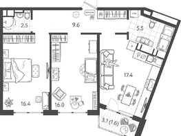 Продается 2-комнатная квартира ЖК Все Свои ВИП, литер 7, 68.45  м&sup2;, 14853650 рублей