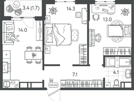 Продается 2-комнатная квартира ЖК Все Свои ВИП, литер 7, 53.95  м&sup2;, 11437400 рублей