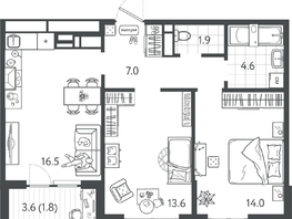 Продается 2-комнатная квартира ЖК Все Свои ВИП, литер 7, 58.4  м&sup2;, 12264000 рублей