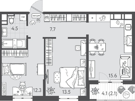 Продается 2-комнатная квартира ЖК Все Свои ВИП, литера 6, 55.35  м&sup2;, 12121650 рублей