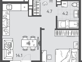 Продается 1-комнатная квартира ЖК Все Свои ВИП, литера 6, 36.65  м&sup2;, 9419050 рублей