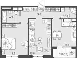 Продается 2-комнатная квартира ЖК Все Свои ВИП, литер 8, 62.9  м&sup2;, 13209000 рублей