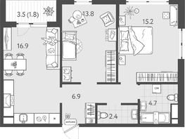 Продается 2-комнатная квартира ЖК Все Свои ВИП, литер 8, 61.1  м&sup2;, 12953200 рублей