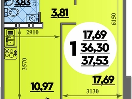 Продается 1-комнатная квартира ЖК Южная долина, литер 2, 37.53  м&sup2;, 4353480 рублей