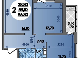 Продается 2-комнатная квартира ЖК Парк у дома, литера 7.3, 56.8  м&sup2;, 11060000 рублей