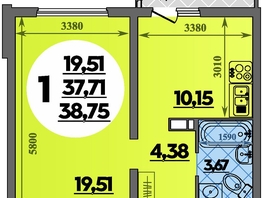 Продается 1-комнатная квартира ЖК Восточный, литер 52, 38.75  м&sup2;, 5859000 рублей
