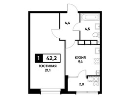 Продается 1-комнатная квартира ЖК Высота, литер 4.2, 42.2  м², 5789840 рублей