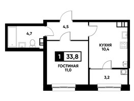 Продается 1-комнатная квартира ЖК Кварталы 17/77, литер 7.3, 33.8  м², 3599700 рублей