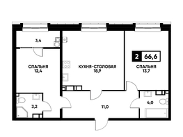Продается 1-комнатная квартира ЖК Кварталы 17/77, литер 7.3, 66.6  м², 6393600 рублей