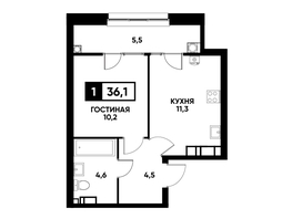 Продается 1-комнатная квартира ЖК Кварталы 17/77, литер 7.4, 36.1  м², 3772450 рублей