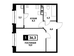 Продается 1-комнатная квартира ЖК Кварталы 17/77, литер 7.4, 36.3  м², 3793350 рублей