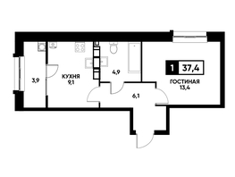 Продается 1-комнатная квартира ЖК Кварталы 17/77, литер 7.4, 37.4  м², 3908300 рублей