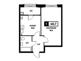 Продается 1-комнатная квартира ЖК Основа, литер 12.1, 40.7  м², 4090350 рублей