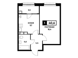 Продается 1-комнатная квартира ЖК Основа, литер 12.1, 40.6  м², 4080300 рублей