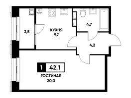 Продается 1-комнатная квартира ЖК Основа, литер 3.2, 42.1  м², 4540485 рублей