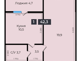 Продается 1-комнатная квартира ЖК Атмосфера, б/с 5,6,7, 42.3 м², 3891600 рублей