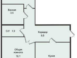 Продается 2-комнатная квартира ЖК Кислород, 1 очередь, 58.8  м², 6468000 рублей