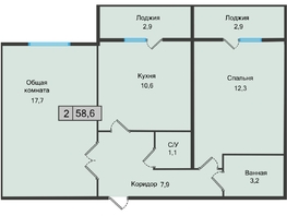 Продается 2-комнатная квартира ЖК Кислород, 1 очередь, 58.6  м², 6446000 рублей