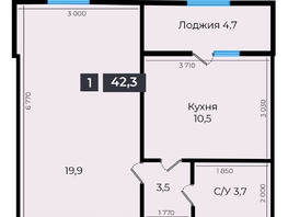 Продается 1-комнатная квартира ЖК Атмосфера, б/с 1,2,3,4, 42.1  м², 3873200 рублей