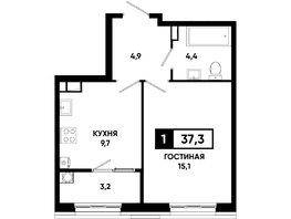 Продается 1-комнатная квартира ЖК Основа, литер 5.2, 37.3 м², 4214900 рублей