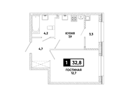 Продается 1-комнатная квартира ЖК Кварталы 17/77, литер 9.4, 32.8  м&sup2;, 4677280 рублей