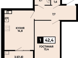 Продается 1-комнатная квартира ЖК Моя Легенда, кор 1.6, 42.4  м&sup2;, 9018480 рублей