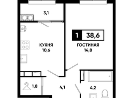Продается 1-комнатная квартира ЖК Основа, литер 6.1, 38.6  м&sup2;, 5019930 рублей
