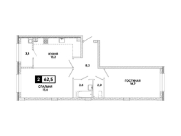 Продается 2-комнатная квартира ЖК Кварталы 17/77, литер 9.5, 62.5  м&sup2;, 7725000 рублей