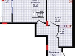 Продается 1-комнатная квартира ЖК Суворов, дом 6, 38  м&sup2;, 4864000 рублей