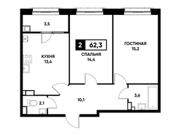 Продается 2-комнатная квартира ЖК Основа, литер 12.1, 62.3  м², 5977685 рублей