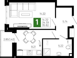 Продается 1-комнатная квартира ЖК Октябрь Парк, 5.2, 35.82  м&sup2;, 5050620 рублей
