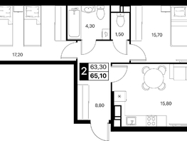 Продается 2-комнатная квартира ЖК Эстет, литер 49.2, 65.1  м&sup2;, 8974686 рублей