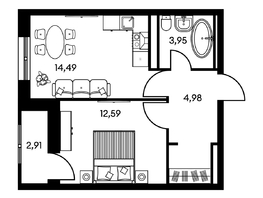 Продается 2-комнатная квартира ЖК Культура, дом 2, 40.83  м&sup2;, 7370000 рублей