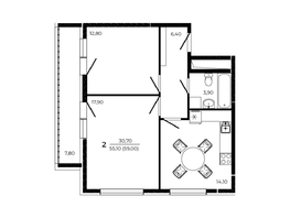 Продается 2-комнатная квартира ЖК ПРИТЯЖЕНИЕ, литер 3, 59  м&sup2;, 7965000 рублей