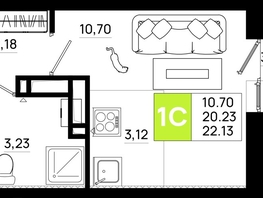 Продается Студия ЖК Октябрь Парк, 6.1, 22.13  м&sup2;, 2943290 рублей