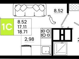 Продается Студия ЖК Октябрь Парк, 5.1, 18.71  м&sup2;, 2413590 рублей